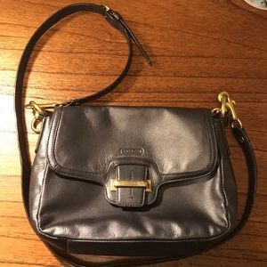 Metallic blue cross body Coach bag